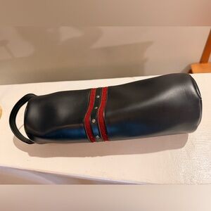 Vintage Amity Black Leather Travel Case Cylinder Zip Pouch 13”